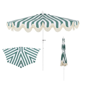 Beverly 9 ft. Designer Classic Scalloped Fringe Half Market Patio Umbrella